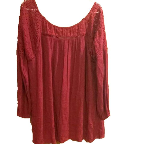 En Creme Top Womens Small Boho Crochet Insert red Tassel Tie Top Blouse - Picture 2 of 3